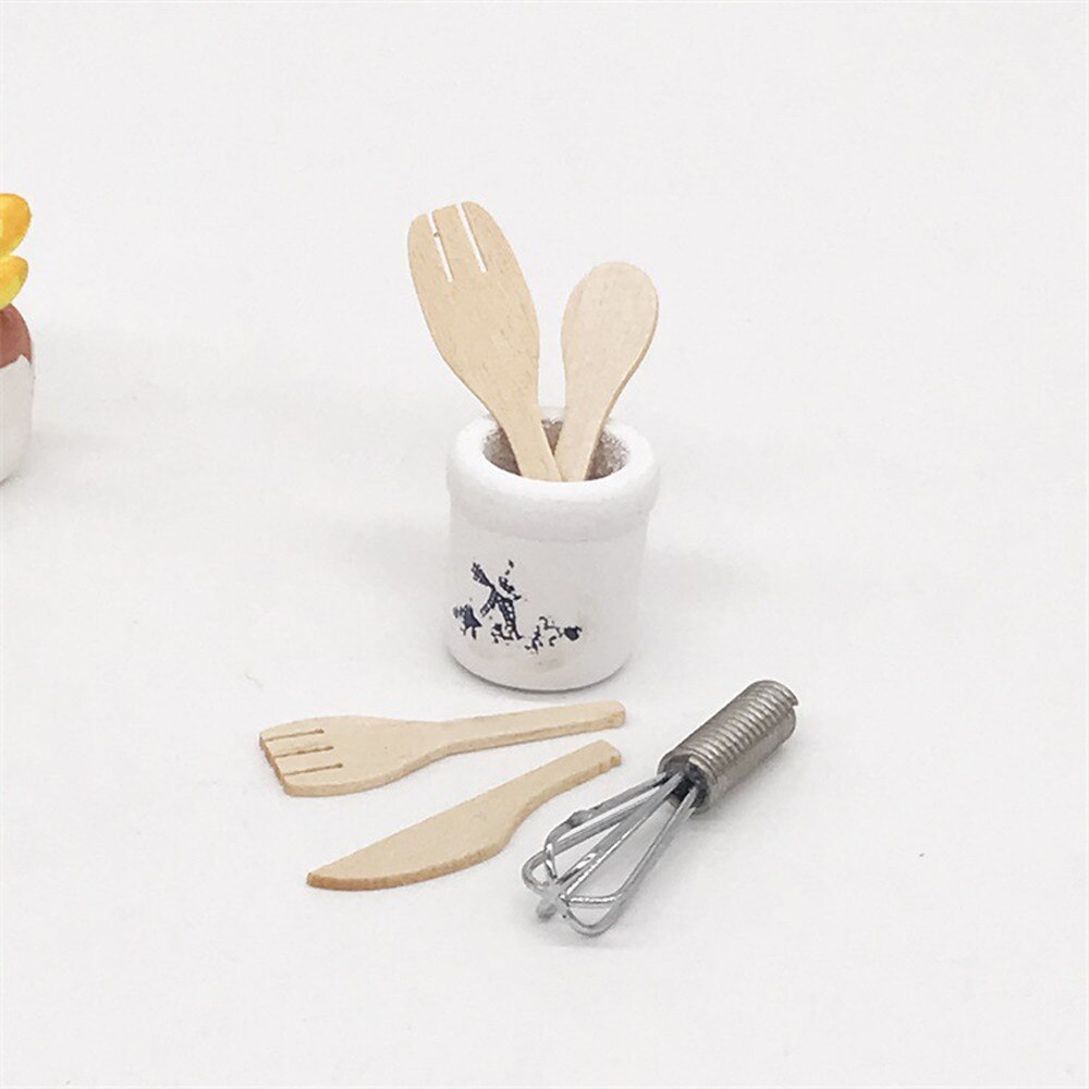 kids toys Wooden Kitchen Fork Metal Whisk Jar Set Dollhouse Miniatures 1:12 Accessories juguetes miniature E0103