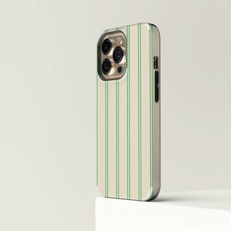 Nålestribet grønt telefoncover til 11 16 15 14 13 12 pro max plus luksuriøst dobbeltlags bagcover