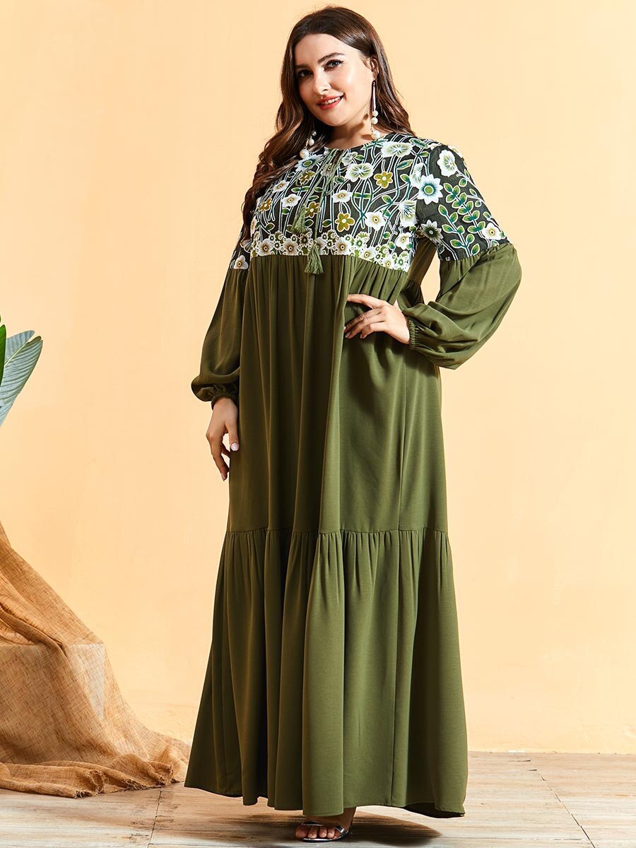 Herfst Winter Jurk Vrouwen Lange Mouw Borduurwerk Bloemen Elegante Jurk Maxi Lange Moslim Jurken Plus Size Islamitische Kleding