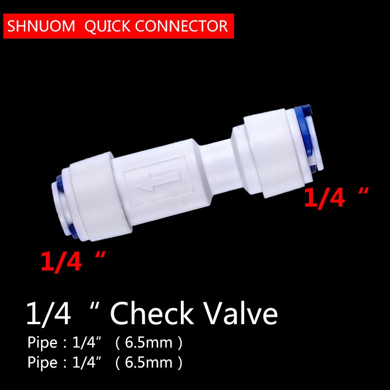 1/4''-1/4'' tube white check valve Straight-through 6.5MM joint Pipe connector of reverse osmosis system water purifier fittings