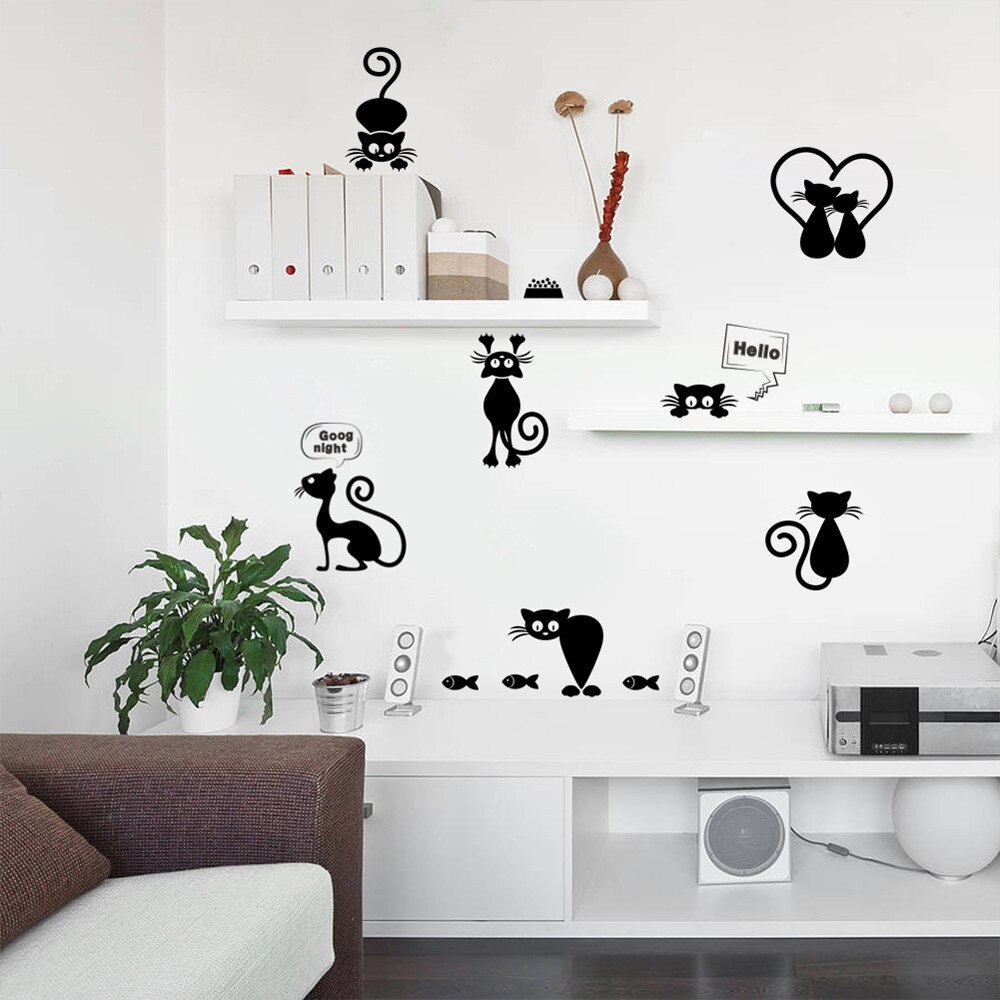 Lovely Cat Light Switch Wall Stickers Home Decor Cartoon Animals Wall Decal Art