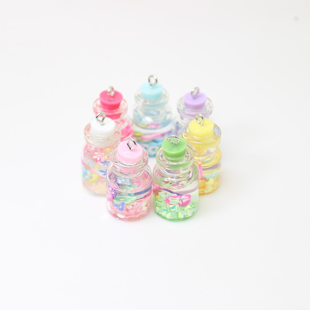 8pcs-- 25*15mm Candy Color Sequined Flower Glass Wishing Bottle Charm Pendant for Jewelry DIY Earrings.Bracelet,Necklace