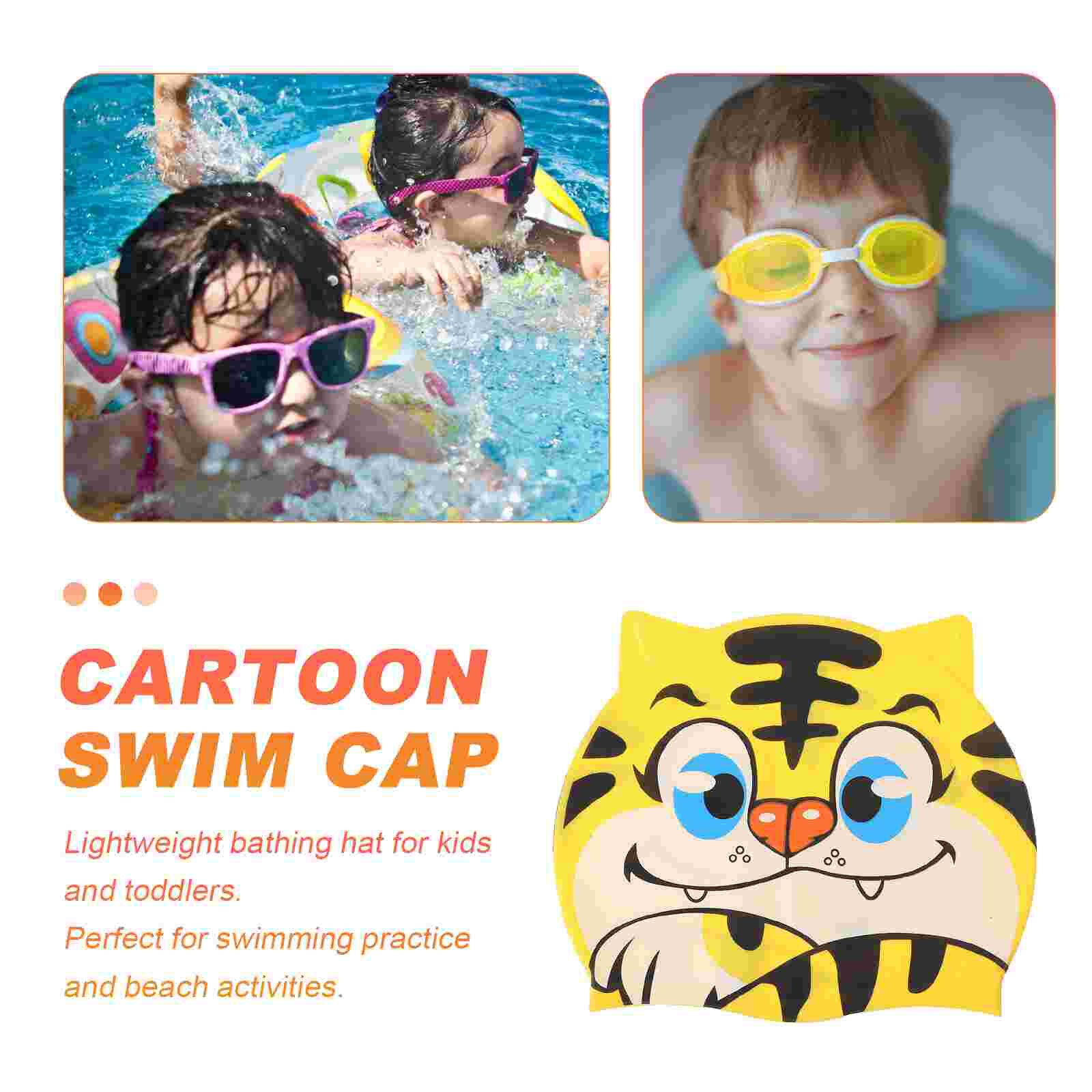 2pcs Cartoon Tiger Shape Swim Caps Kid Silicone Swimming Children Shower