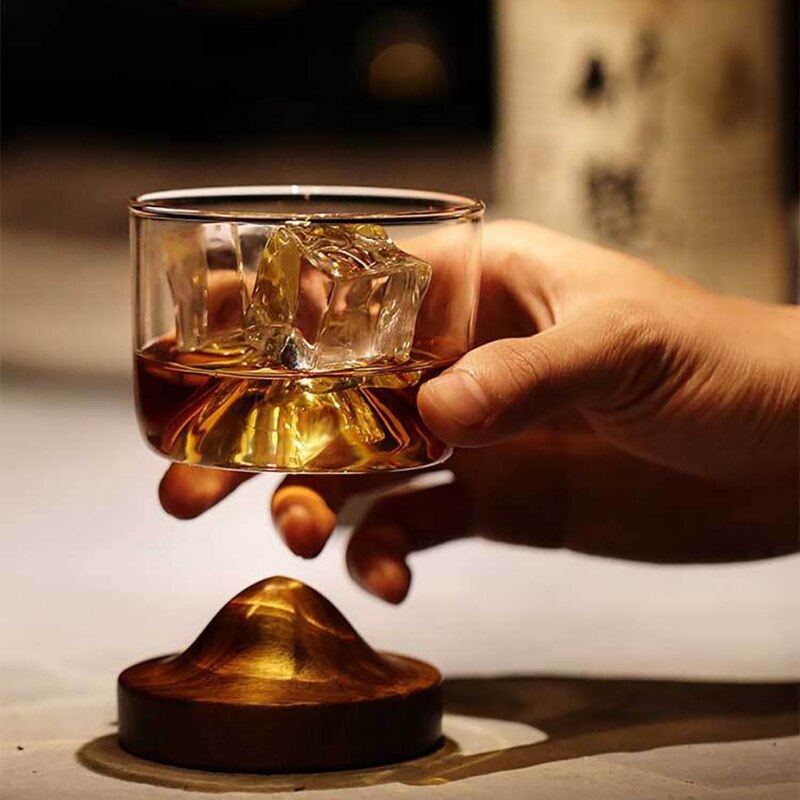 Huis Keuken Whiskey Glas Mountain Houten Bodem Wijn Transparant Glas Cup Voor Whiskey Wijn Vodka Bar Club