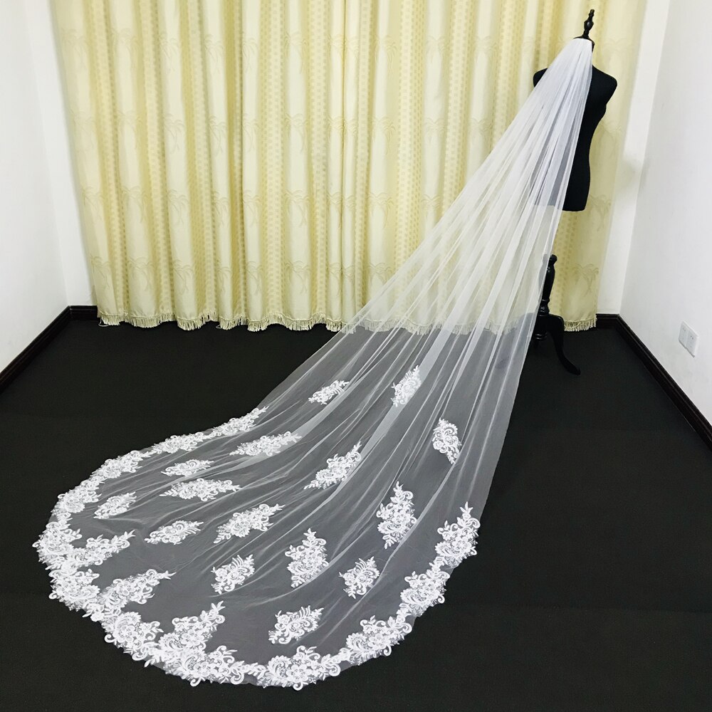 Real Photos Cathedral Long Tulle Lace Applique Wedding Veils Bridal Veils Matching The Wedding Dresses