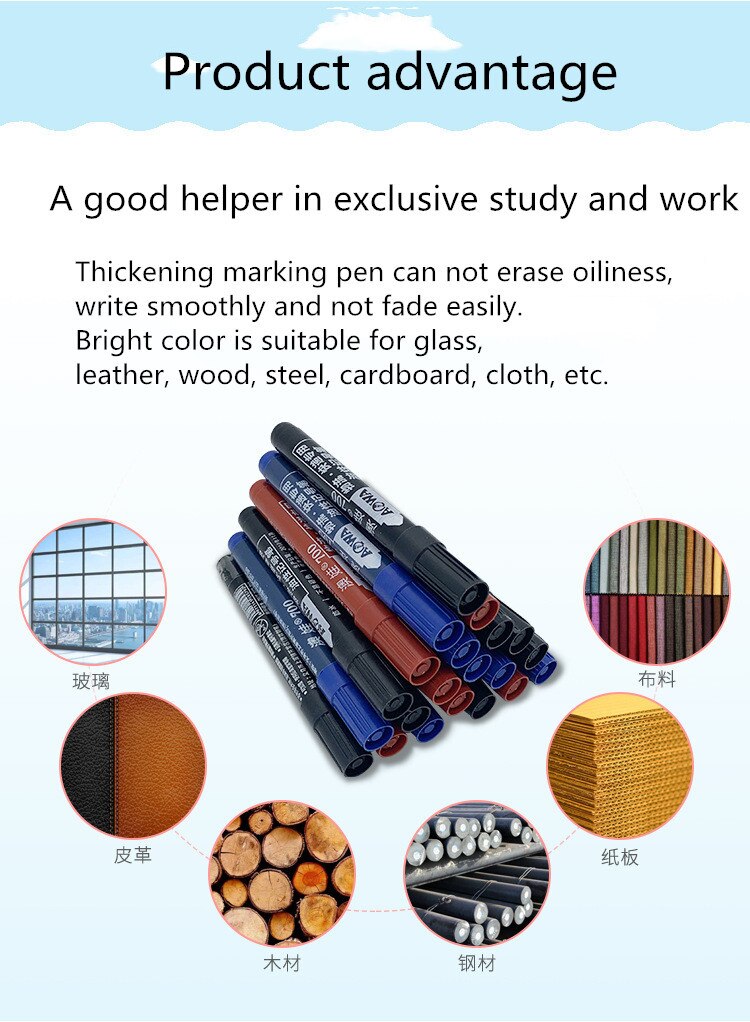 10PCS Fast Dry Marking Oily Large Head Black Marking Pen