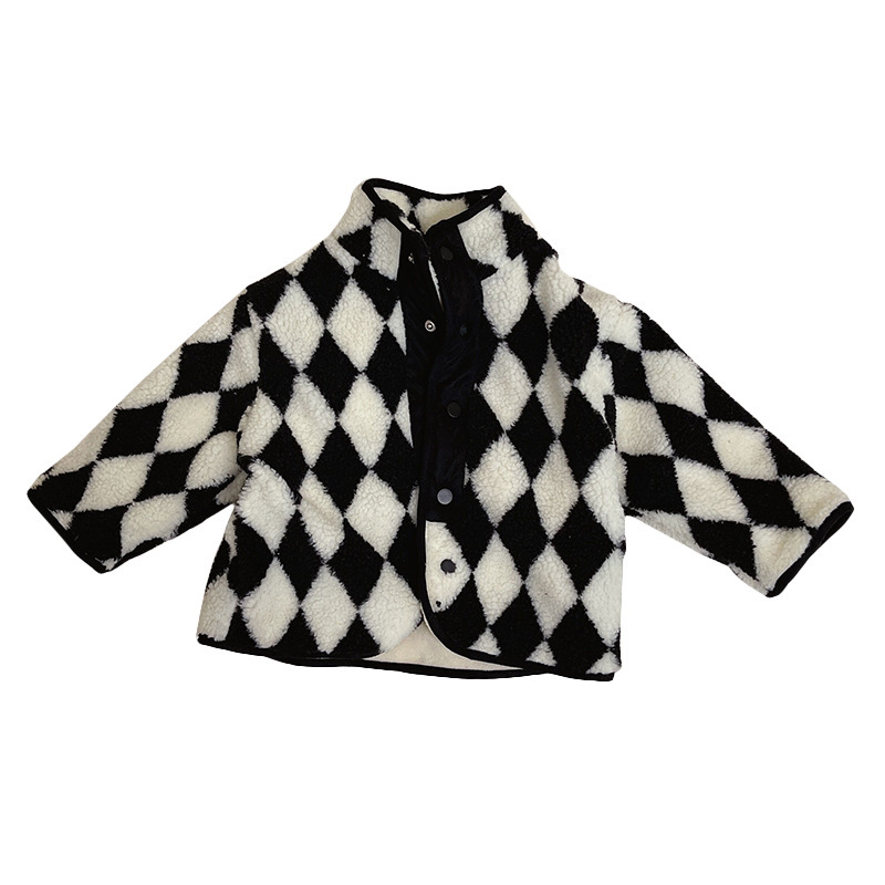 Inverno Plaid coreano ragazzi vestiti per ragazze Cardigan sciolto agnello velluto caldo giacca per bambini cappotto per ragazze moda cappotti per bambini: 7T
