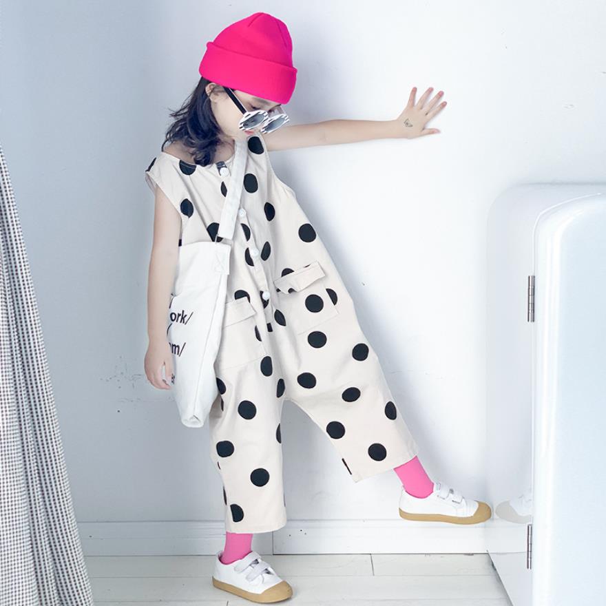 Meisjes Dot Overalls Zomer Losse Zakken Jumpsuits Tiener Mouwloos Cropped Broeken Voor 1-16Y Kinderen Meisjes Kleding