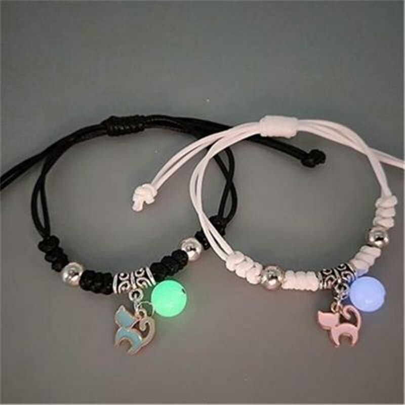 2023 Bracciale luminoso gatto stella luna coppia fascino fatto a mano corda regolabile braccialetto amico abbinato amore infinito gioielli regali: Bruno-rossastro