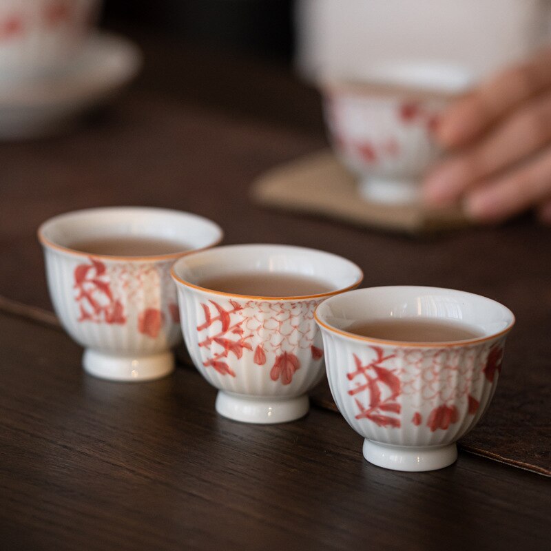 Taza de té pintada a mano, taza individual de hortensia, Kung Fu, taza de té Personal, tazón Maestro de cerámica especial, para el hogar, 2 unids/set por juego