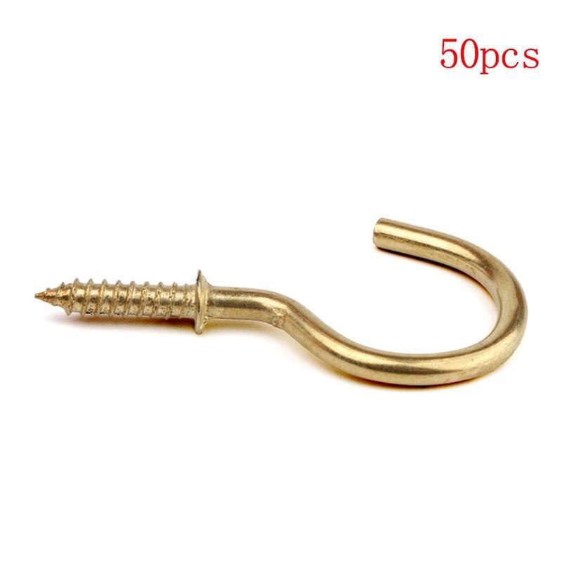 50 stk 1/2 tommer messing belagte kop kroge skulder skrue hængende hatte knage bøjle kulstof stål træ skruekrog: Default Title