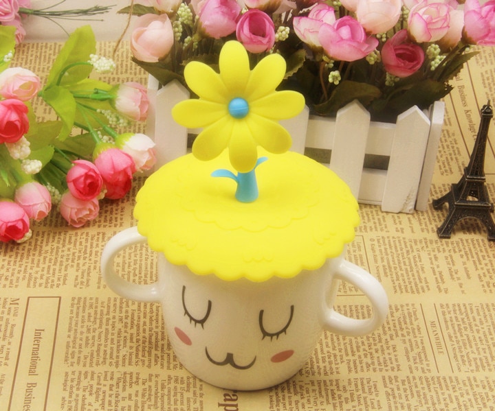 4pcs/lot Cute Anti-dust Silicone Glass Cup Cover Coffee Mug Suction Seal Lid Cap Cartoon LB 268