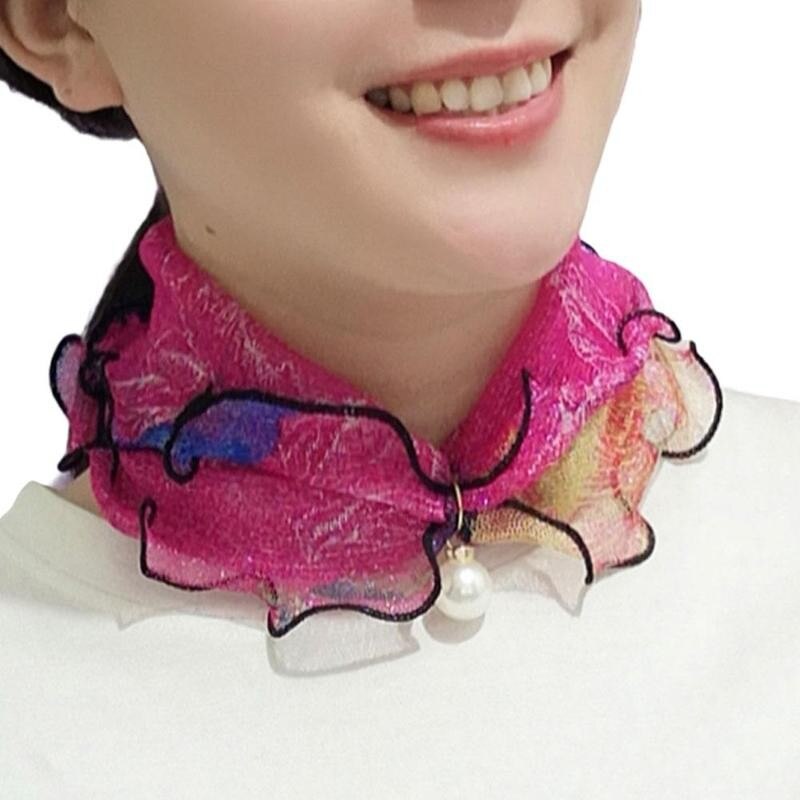 Pearl Lace Variety Scarf For Women Lady Silk Chiffon Scarf Lace Hair Variety Pearl Neck Bandana Scarves