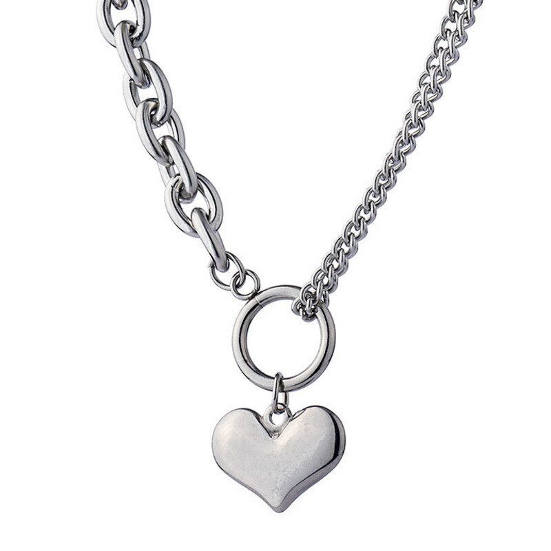 Inoxydable Punk doux coeur forme pendentif collier argent couleur chaîne accessoire pour les femmes Egirl BFF rencontres fête bijoux