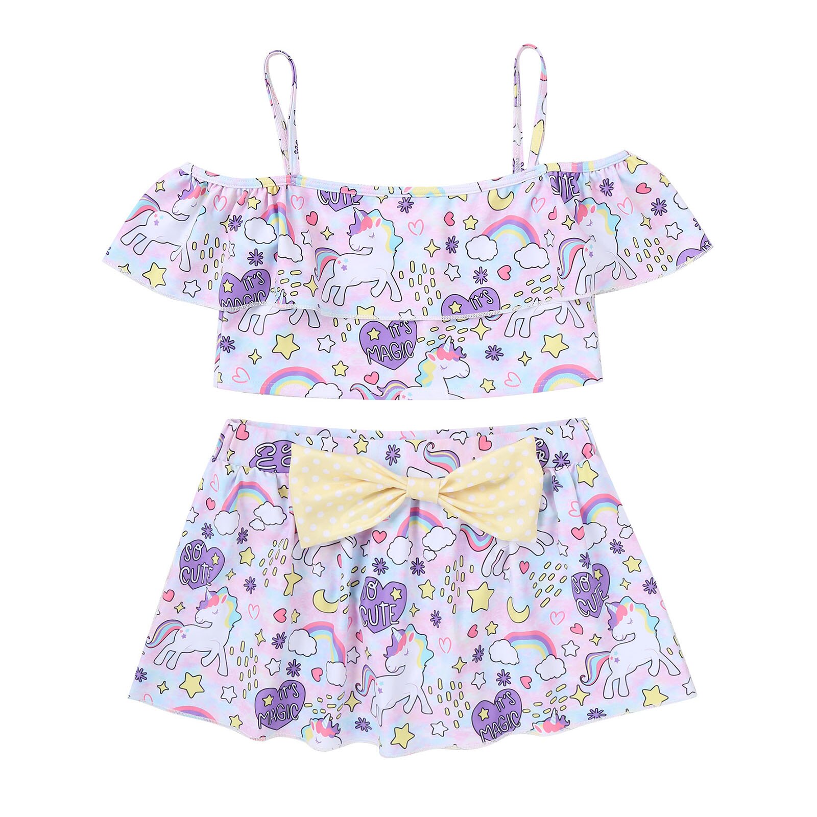 Kids Girls Cartoon Printed Swimsuits Swimwear Bathing Suit 2 Pieces Bikini Sets Kids Swimsuit Children Beachwear Baby Clothing