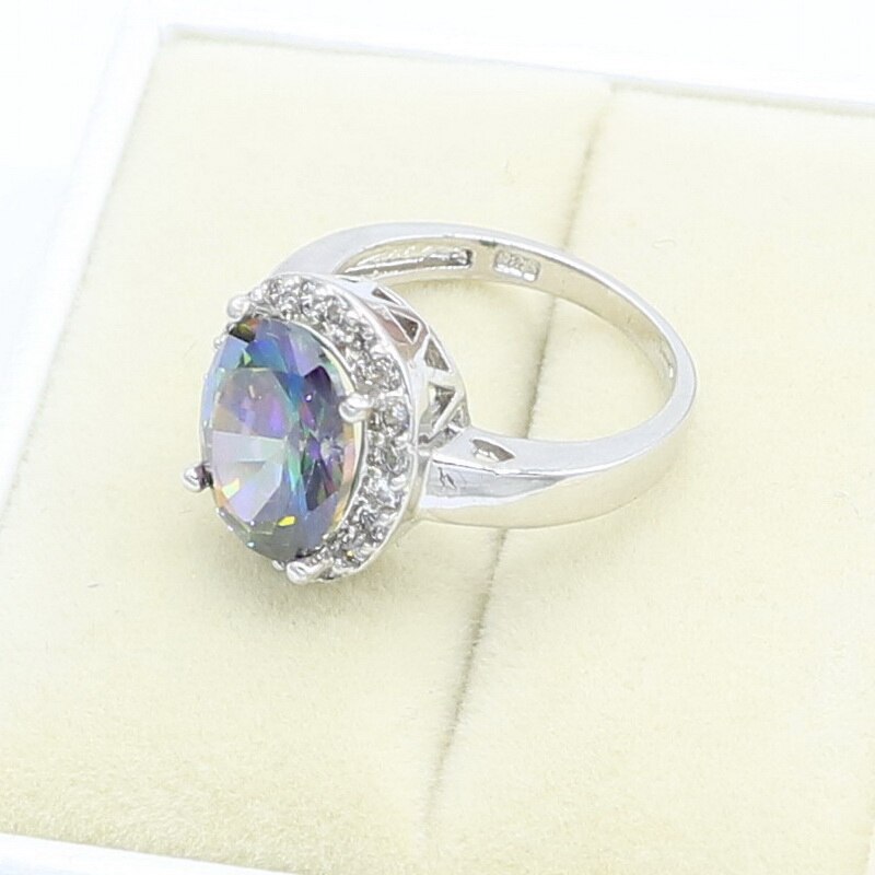 925 Sterling Silver Ring For Women Oval Rainbow Topaz Jewelry Free