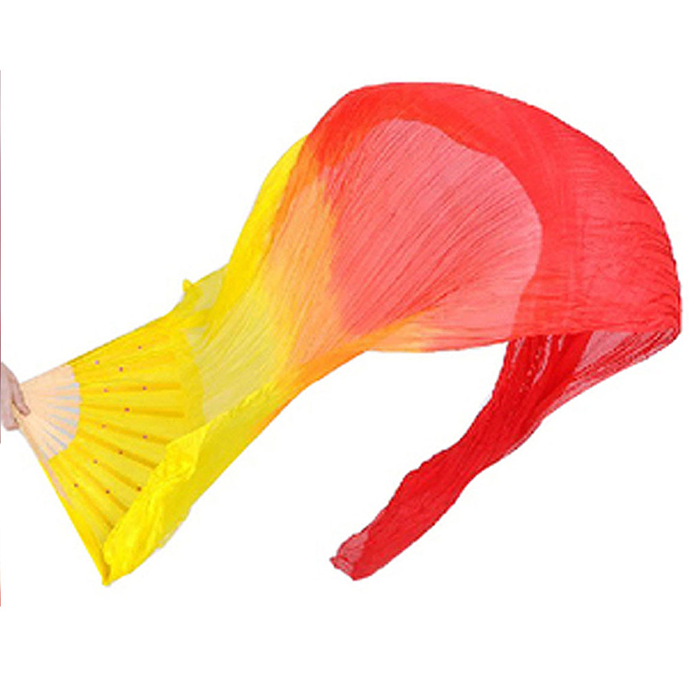 Long voile de ventilateur pliable en bambou, fait à la main, coloré en soie, flamme, danse du ventre, Art, jaune, rouge, bleu: orange red