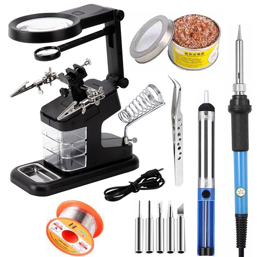 Support de fer à souder avec loupe Led 3X 4.5X 25X, pince crocodile, aide à la réparation de la Station de travail manuelle, outils de soudage
