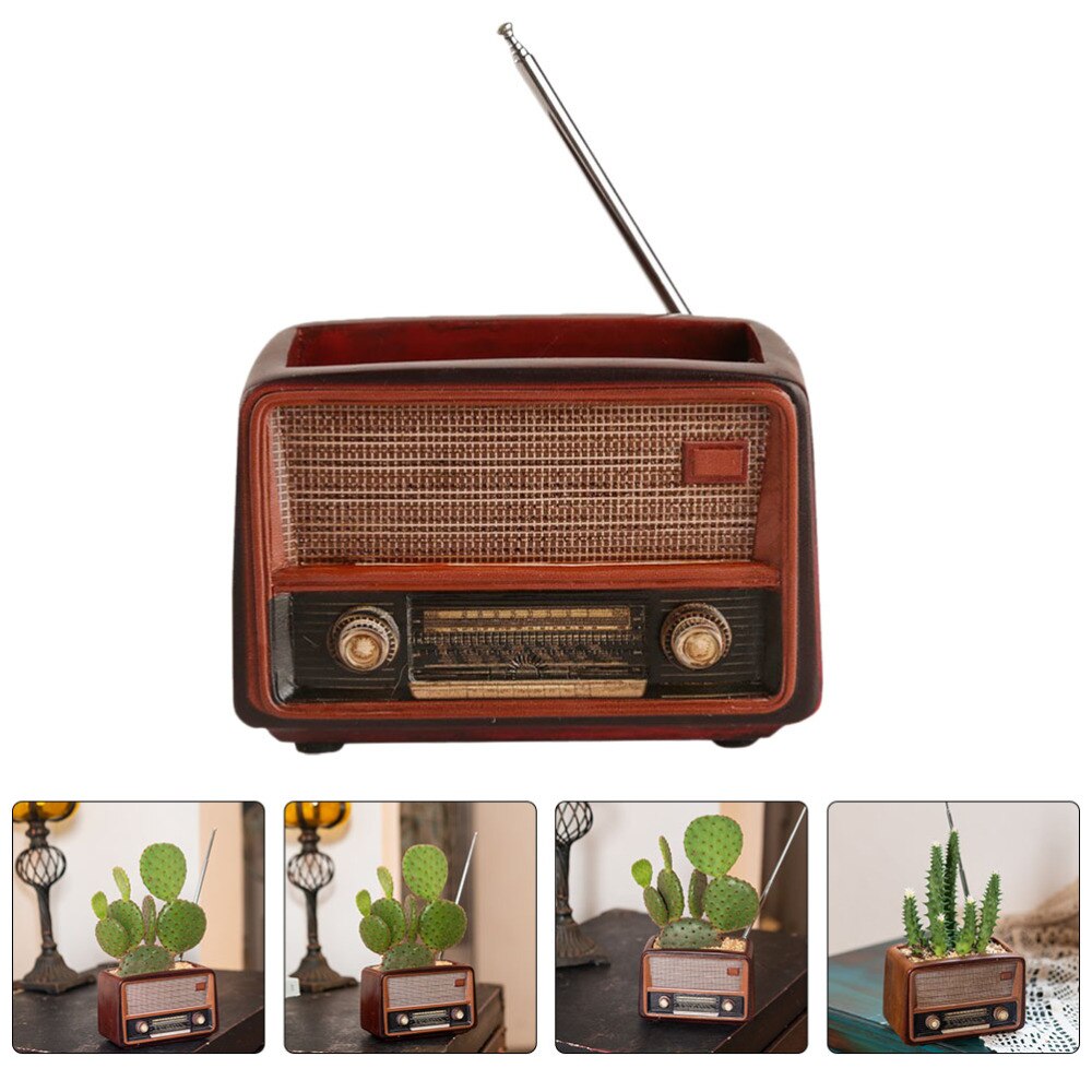 1pc Retro Radio Shaped Flowerpot Container Unique Garden Pot for Decoration: Default Title