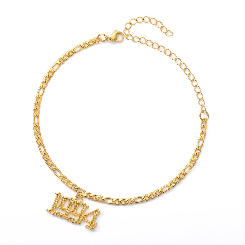 Bracelet cheville numéro d'année bracelets de cheville pour femme boho bijoux lien cubain chaîne de pied acier inoxydable police ancienne anglaise bracelet de cheville or: 1994