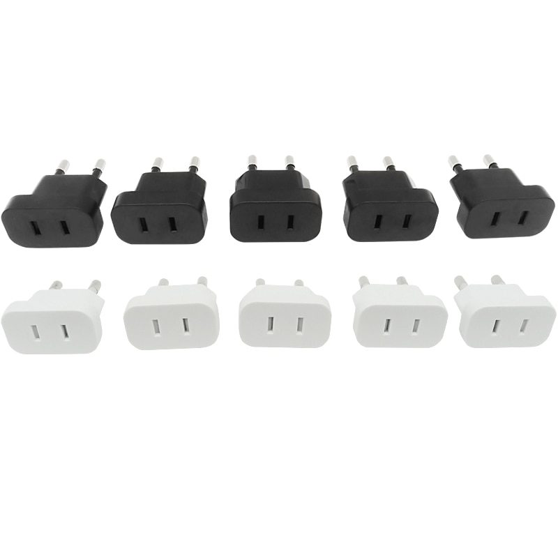 10PCS CN UNS Zu Eu-stecker Reise Adapter Power Stecker 2 Pin USA Buchse ZU 2Pin EU 4,8mm stecker Konverter Elektrische Stecker Weiß Schwarz
