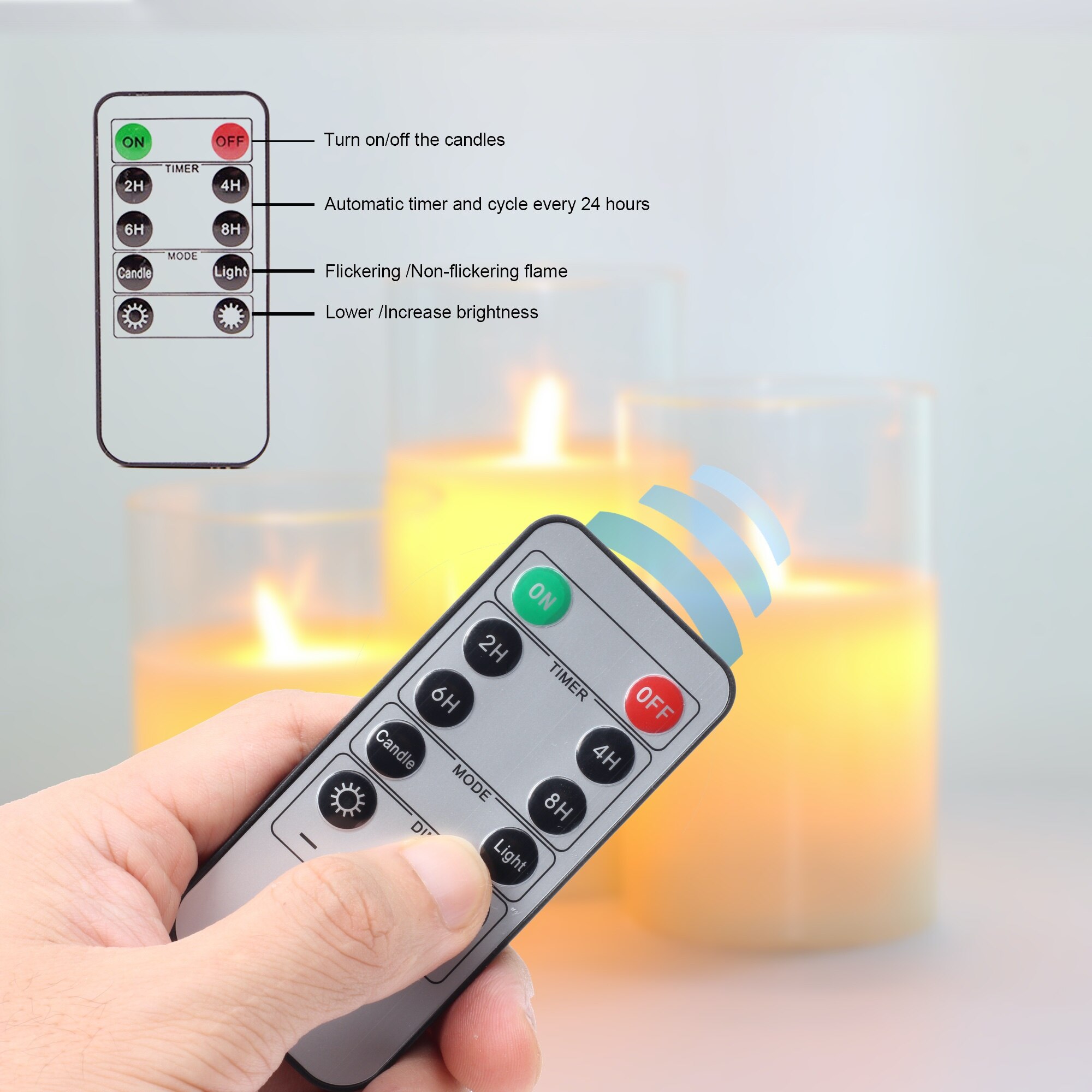 Flammenlose Kerzen Glas Echt Wachs Säulen &Ampere; ziehen um Flamme Docht LED Kerzen und 10-Schlüssel Fernbedienung mit Timer, batterie Betrieben