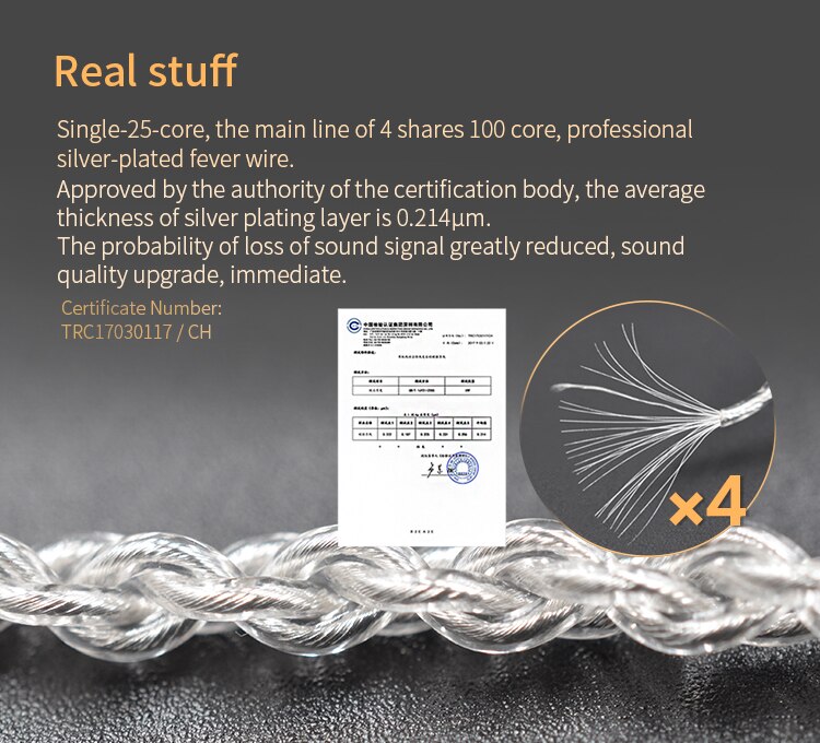 KZ ZSN Replaceble Silver Plated Upgraded Cable With 3.5mm 2Pin Connector KZ ZSN Dedicated Cable Only Use For KZ ZSN ZSN PRO