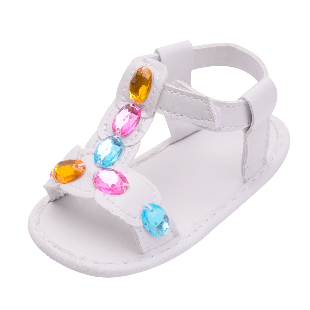 Baby Shoes Girl Boy Sandals Toddler Infant PU Soft sole Solid Diamond Outdoor walking Prewalker Summer baby shoes: White / 7-12 Months