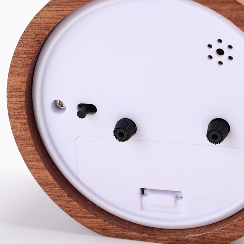 Round Wooden Desktop Alarm Clock with Night Light Simple Table Timing Equipment Digital Room Home Decor