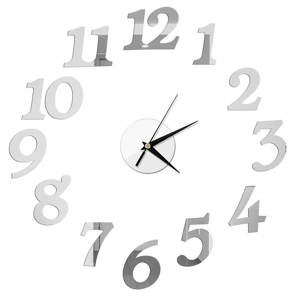 3D Wall Clock Mirror Wall Stickers DIY Wall Clocks Removable Art Decal Sticker Home Decor Living Room Quartz Needle: Silver 5