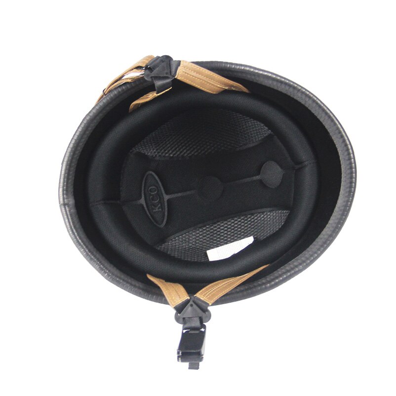 1X Dot Motorhelm Lederen Helm Voor Motorfiets Zwarte Motorfiets Open Gezicht Half Helm Retro Moto Helm