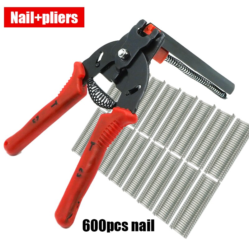 Hog Ring Plier Tool and 600Pcs M Clips Staples Chicken Mesh Cage Wire Fencing Caged Clamp Rabbit Cage Fixing Forceps: 1plier 600 nails