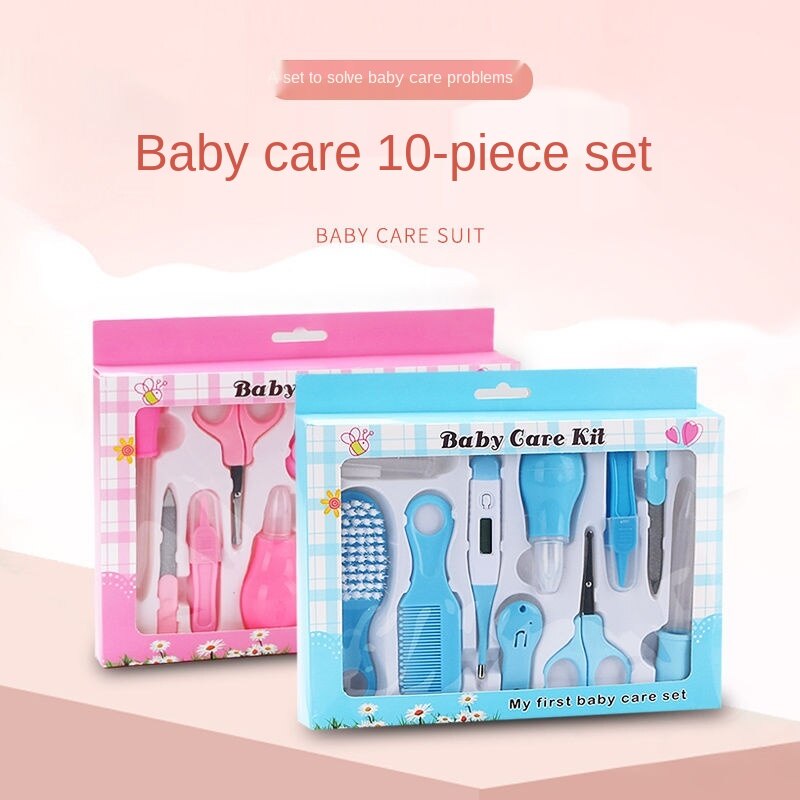 Tijeras para uñas para bebé recién nacido, juego de diez cepillos para el cuidado del bebé, combinación de cepillo de succión Nasal, dispositivo de reparación de uñas para bebé, cortaúñas, cuidado del bebé