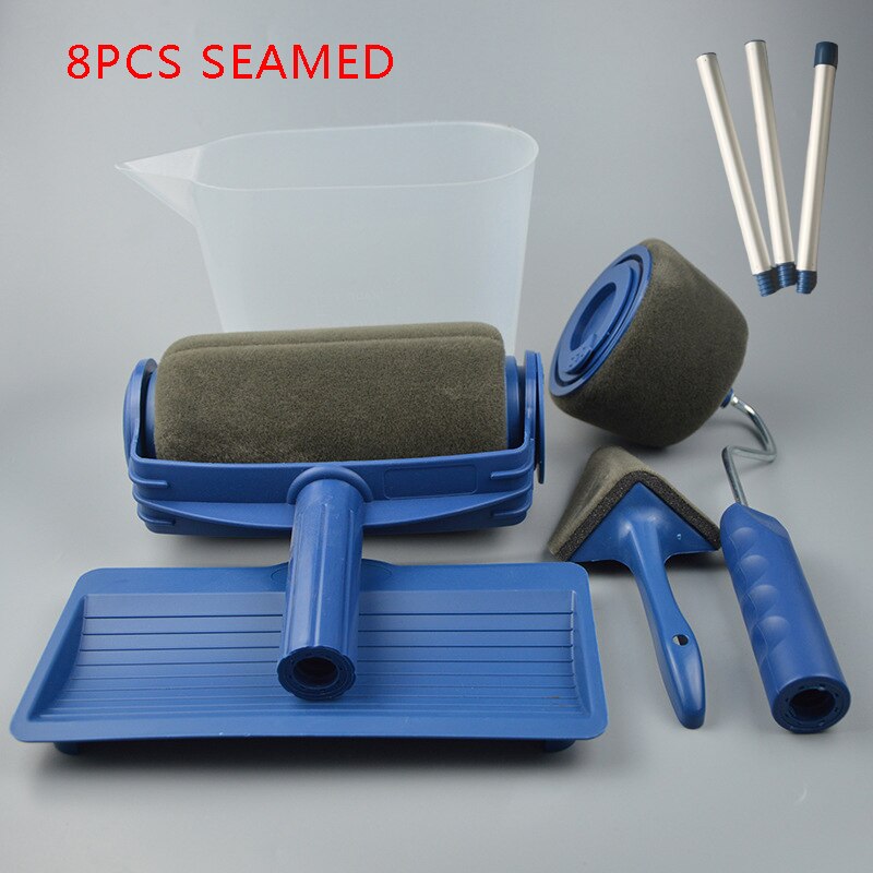 8 st väggdekorationsmålningsrulleborste set paint runner pro brush kit multifunktionella husfärgrullar runner pro tools set: 8 st sömmar blå