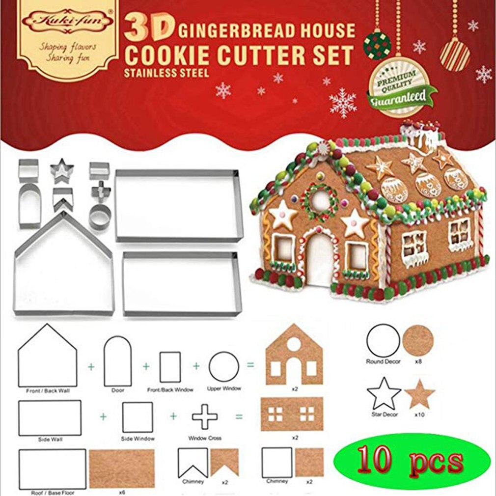 3D Gingerbread House Cookie Cutters Set 10 Piece Cookie Cutters Cookie Biscuit For Kids Christmas Party Trituradora