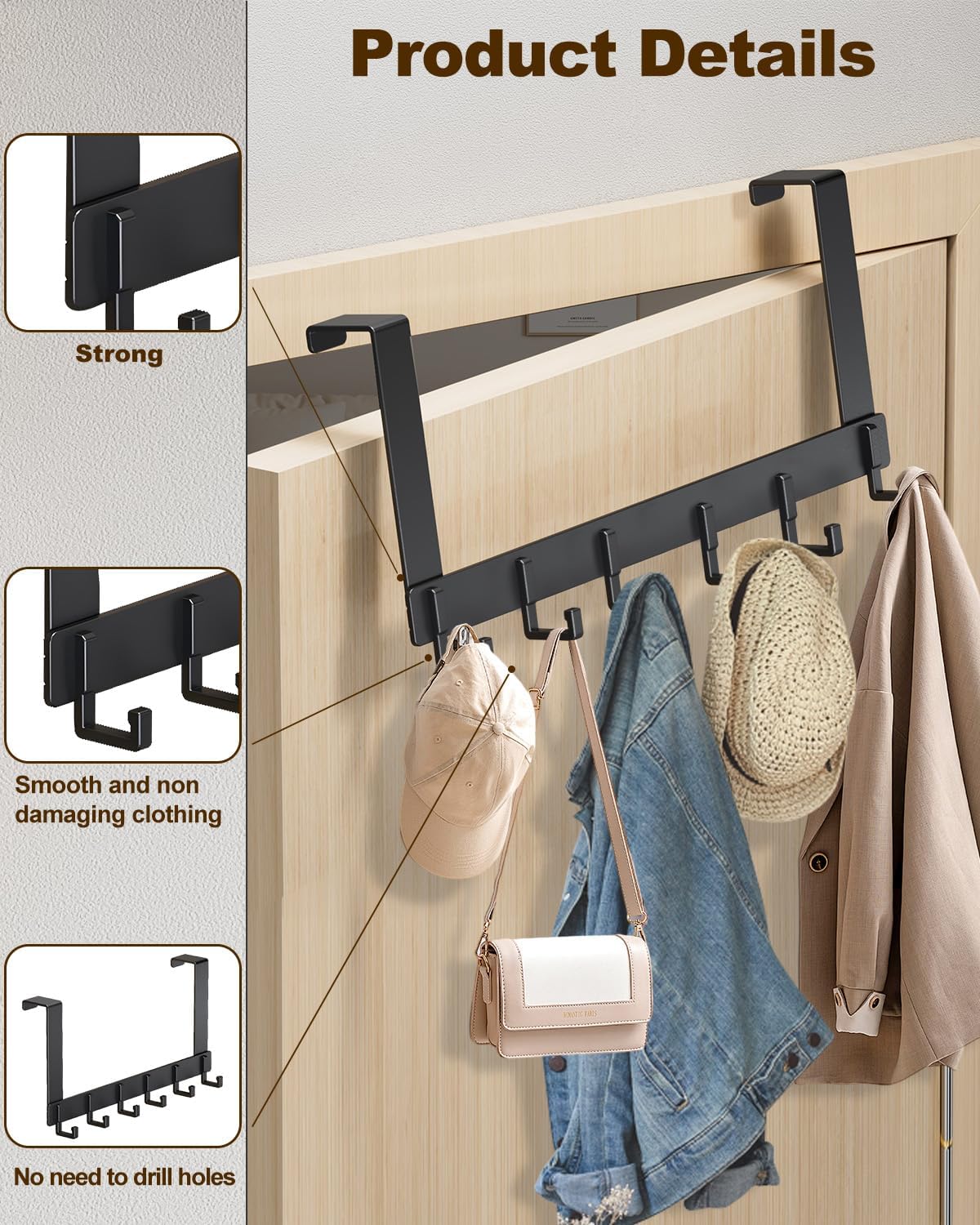 Över dörrkrokar, robust dörrhängare, kraftig att installera för badrum, sovrum, kök, hängande handdukar, rockar.