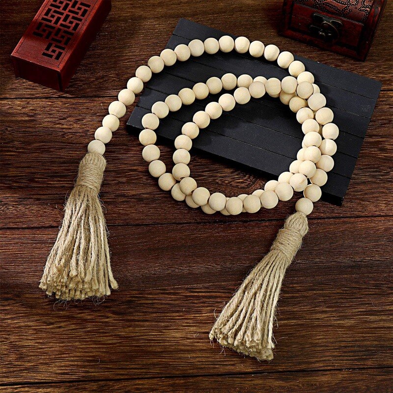 2 Stuks Houten Kralen Garland Met Kwasten Rustieke Houten Kraal Slingers Boerderij Muur Opknoping Slingers