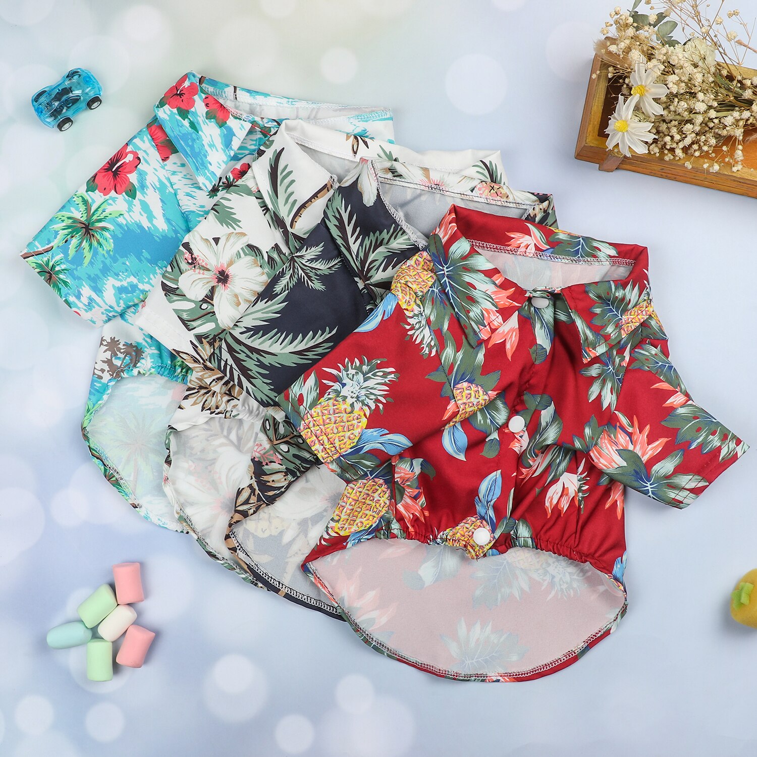 4 unids/set Ropa Estilo Hawaiano perro camisetas de Polo Hawaiano ropa para mascotas ropa de playa estampado de palmeras camisa de verano para mascotas