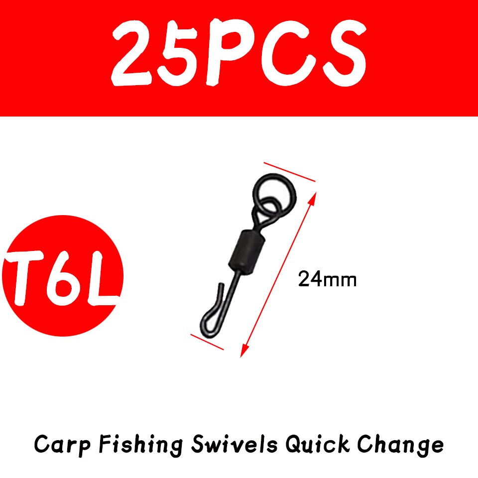 JIGEECARP girelle da pesca alla carpa da 25 pezzi Snap a cambio rapido per attrezzatura da pesca alla carpa attrezzatura da pesca terminale: 25pcs T6 L