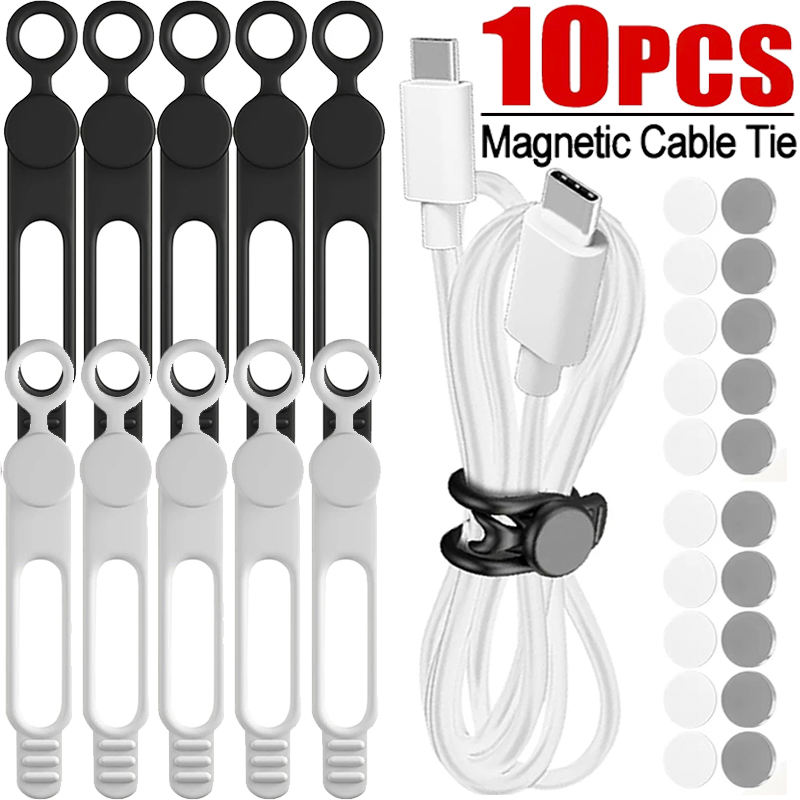 1/3/5/10 Uds. Bridas magnéticas para cables, Clip para auriculares, gestión de cables, bridas de silicona, organizador de cables magnéticos, soporte para cables