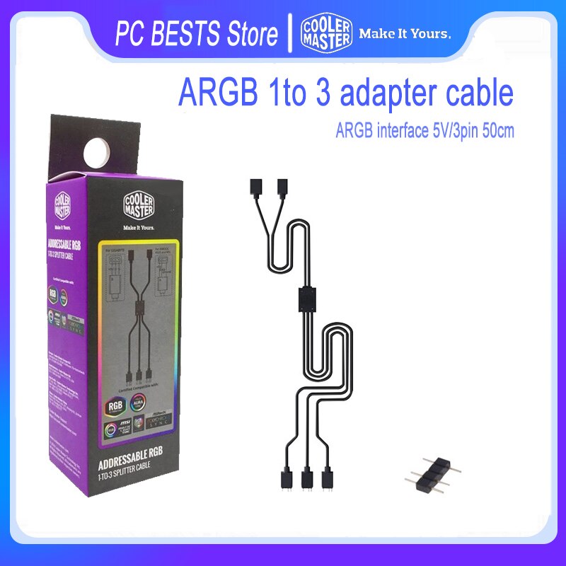 Cooler Master A-RGB 1 to 3 Addresable RGB conmector Cable Splitter for MasterFan Addressable RGB Computer Chassis Fans
