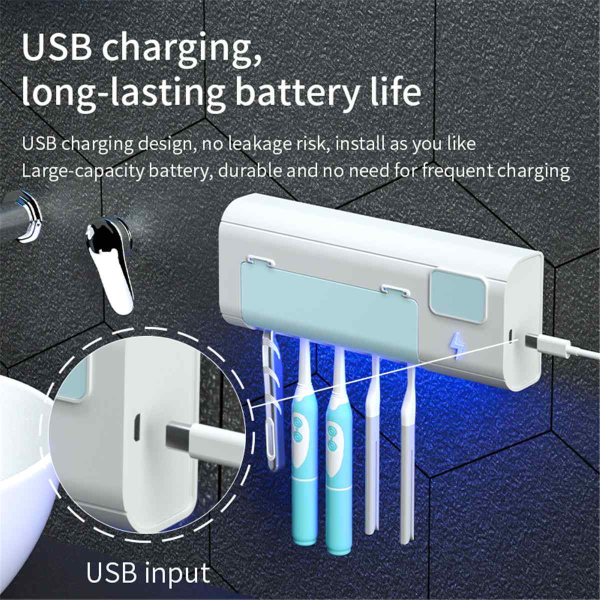 Ultraviolet Toothbrush Sterilizer UV Light Toothpaste Dispenser Sterilizer Wall Mounted Holder Toothbrush Holder Cleaner