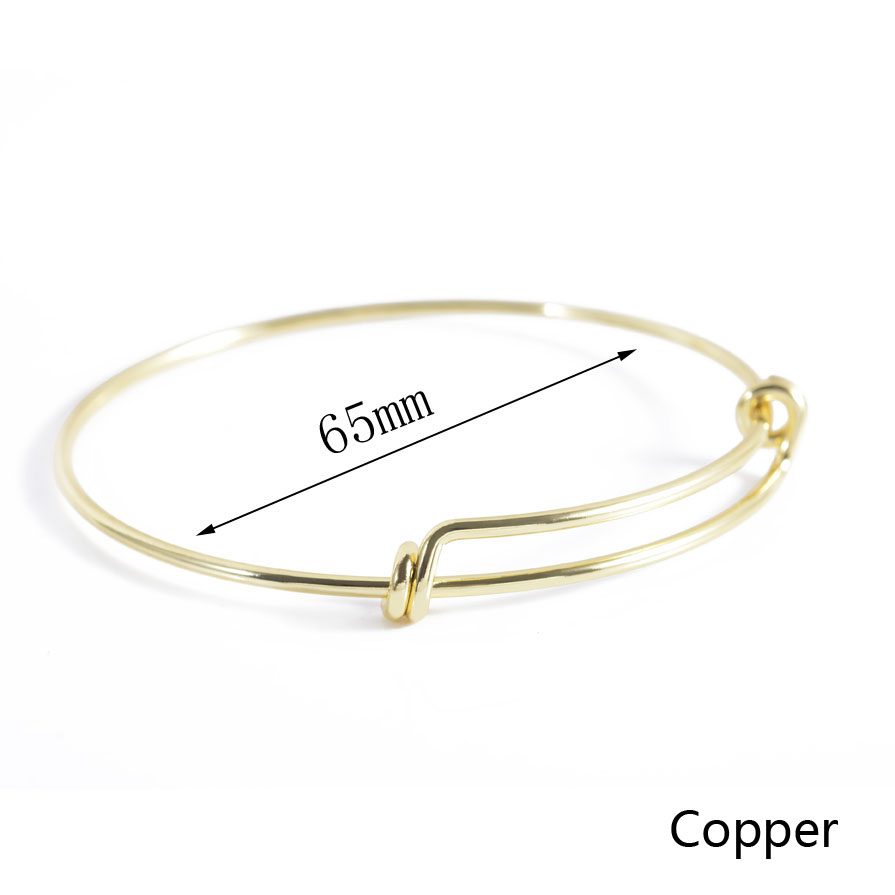5pcs Multi Size Copper Gold Rhodium Plated Wire Charm Expandable Blank Bracelet Bangles For Women DIY Love Bangle: Gold 65mm