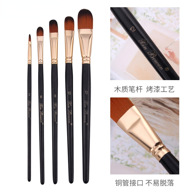 Ensemble de pinceaux de peinture à l'huile, 5 pièces, poils en Nylon, rond, pinceau plat, ange filert, acrylique, bricolage, stylo aquarelle pour artistes, débutants