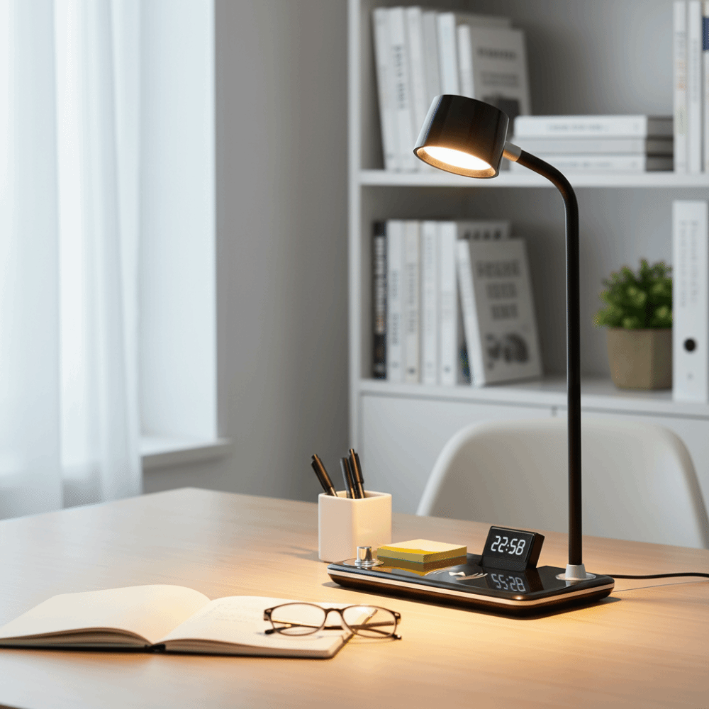USB Port LED Table Lamp Multifunction Night Lighting Wireless Charger Pad Wireless Charger Stand Clock Night Light Bedside
