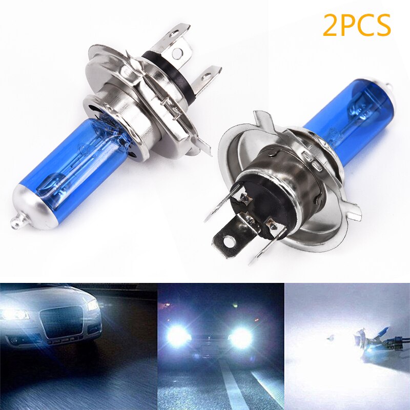 2x Car H4 Light 100W 6000K Car Xenon Gas Halogen Headlight Headlamp Lamp Bulbs Aluminum Alloy Base Blue Shell