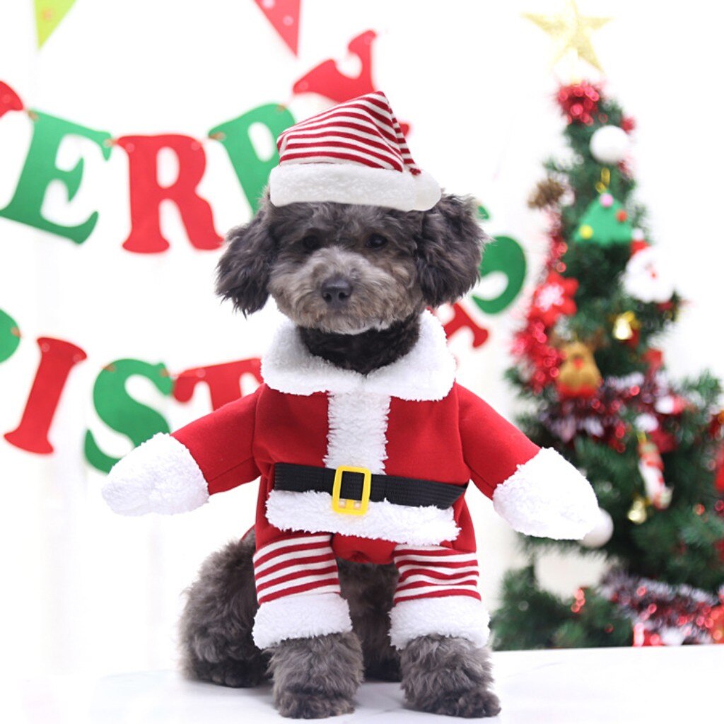 Christmas Dog Cat Pajamas Pet Clothes Costumes Year Party Pets Coat With Hat Outfits Santa Red Sleepwear
