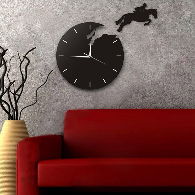 Art Decor Horseman Jumping Wall Watch Rider on Horseback Jumping Horse Clocks 3D Wall Clock Horse Riding