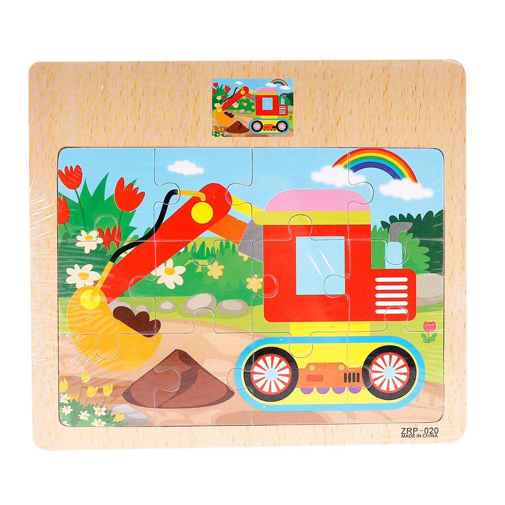 Adults Children Wooden Intelligence Puzzle Cartoon Traffic Puzzles Educational Developmental Baby Kids Training Toy: T