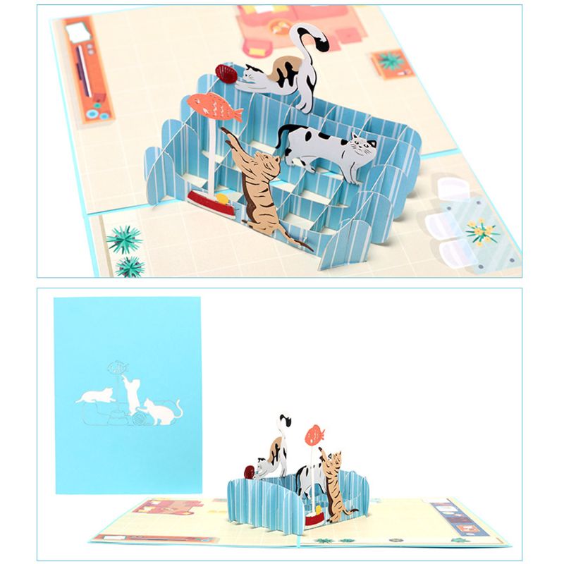 DIY Grußkarten handgefertigt Geburtstag Hochzeit Einladung 3D Pop hoch Karte Katze Fisch